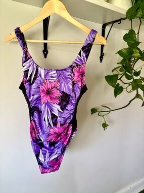 Ladies Purple & Pink Floral One-Piece Swimsuit